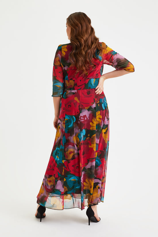 Verity Red Floral Print Maxi Gown