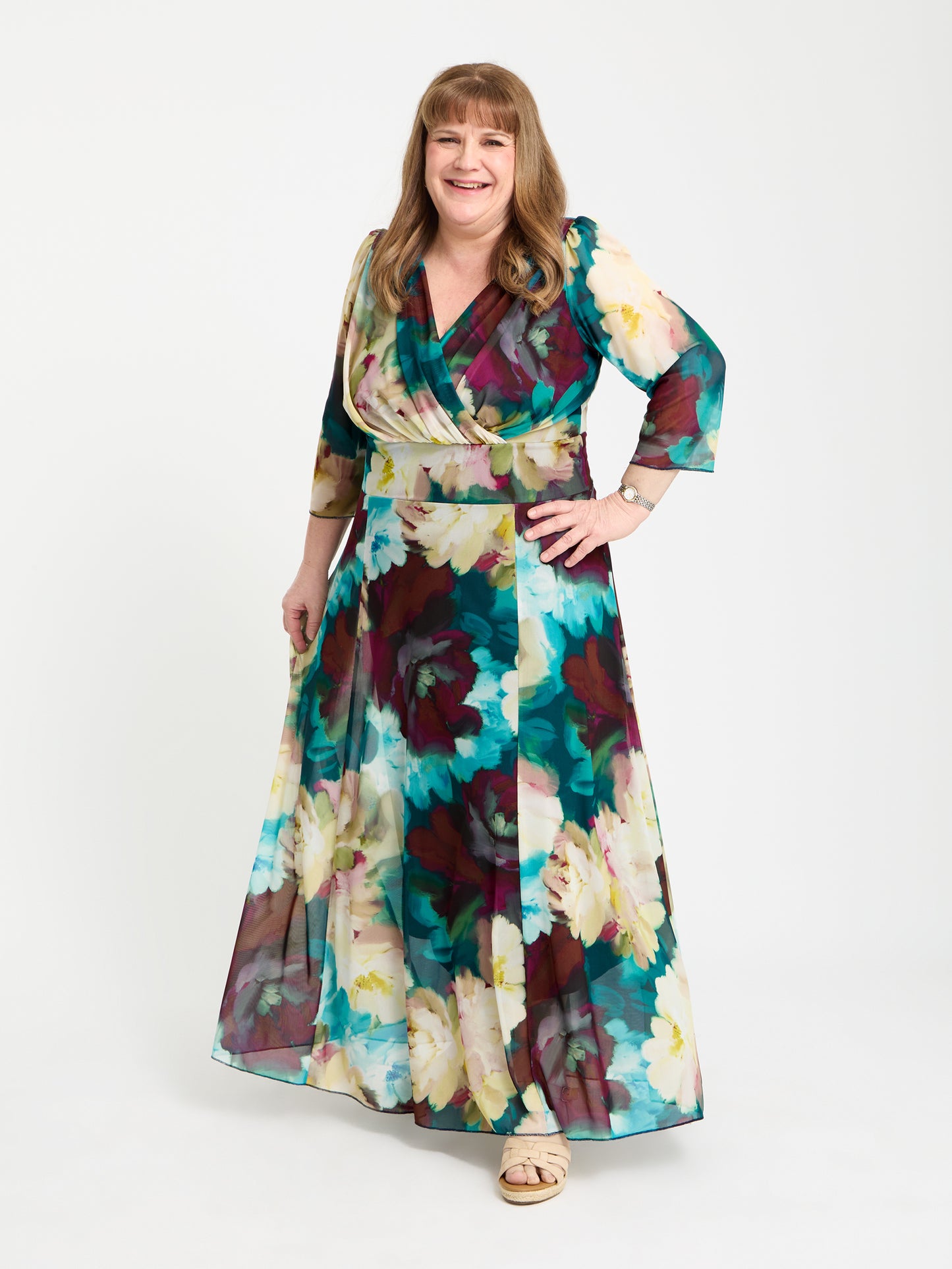 Petite Verity Blue Champagne Print Maxi Gown