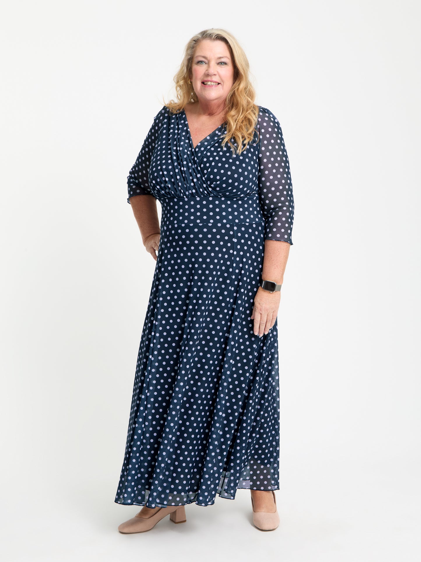 Petite Verity Navy Lavender Spot Print Maxi Gown