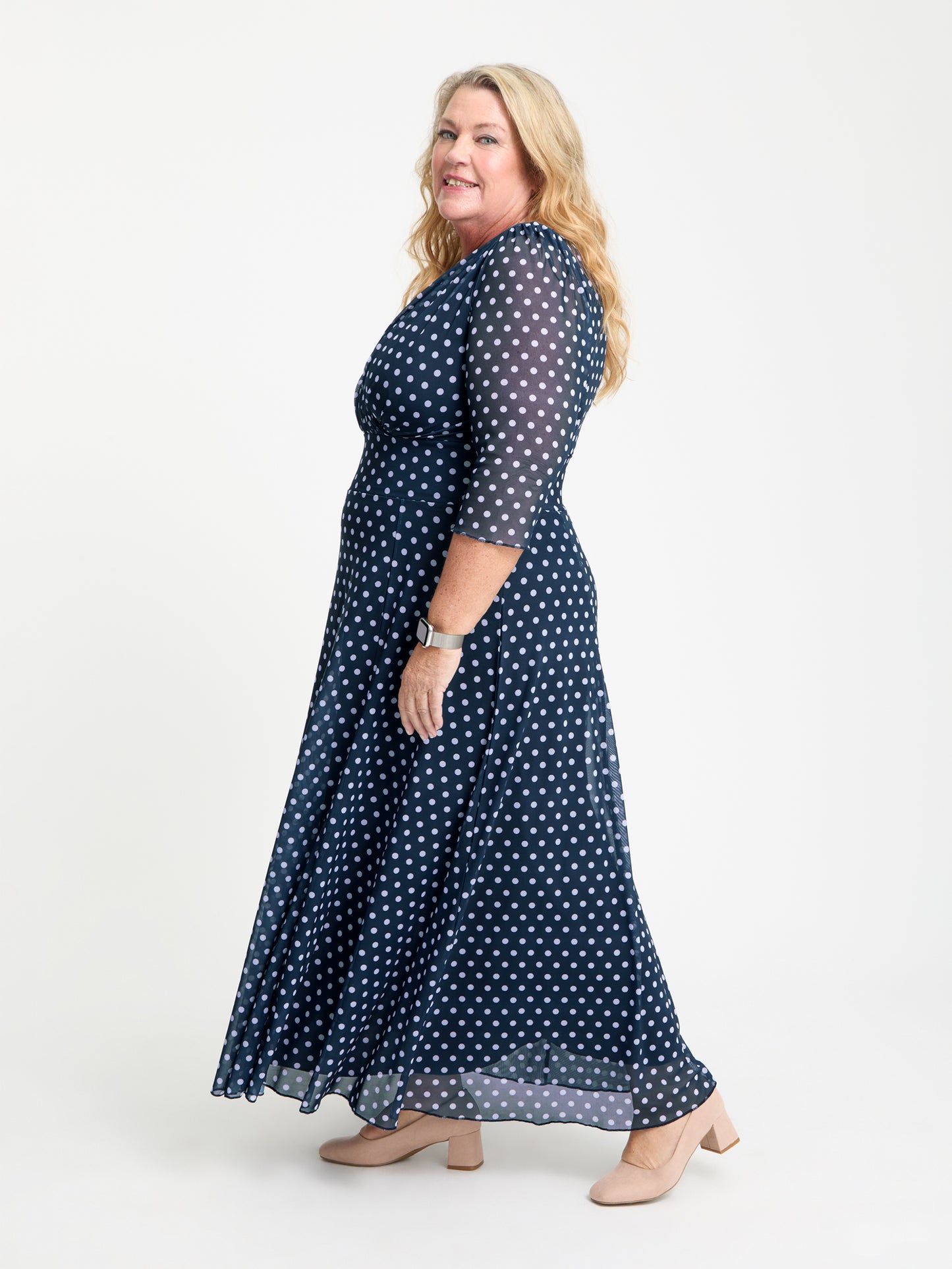 Petite Verity Navy Lavender Spot Print Maxi Gown