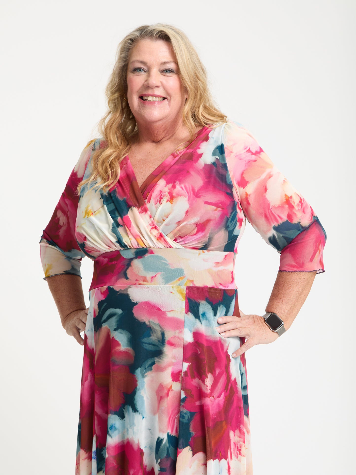 Petite Verity Peach Pink Flower Print Maxi Gown