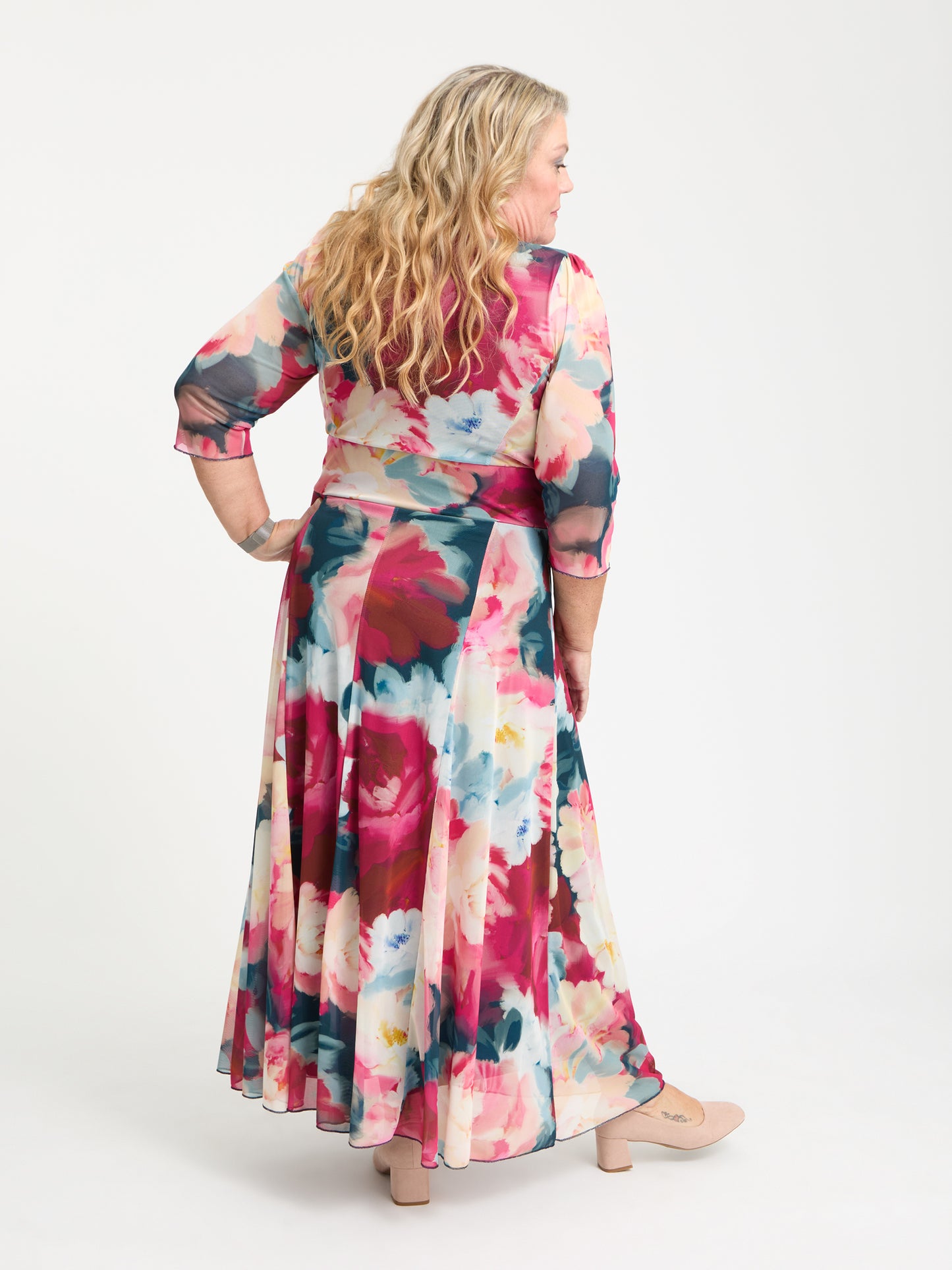 Petite Verity Peach Pink Flower Print Maxi Gown