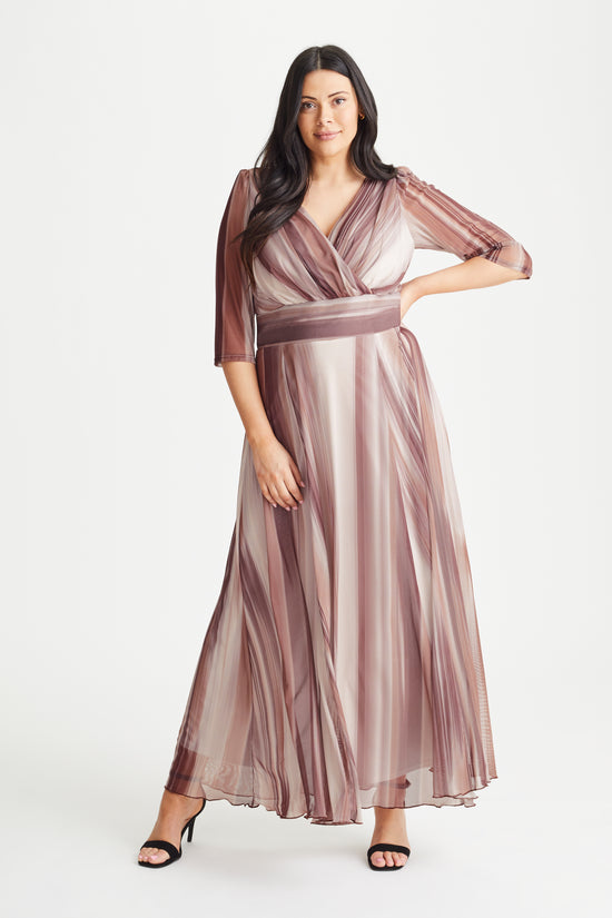 Load image into Gallery viewer, Verity Coffee Cream Ikat Print Maxi Gown

