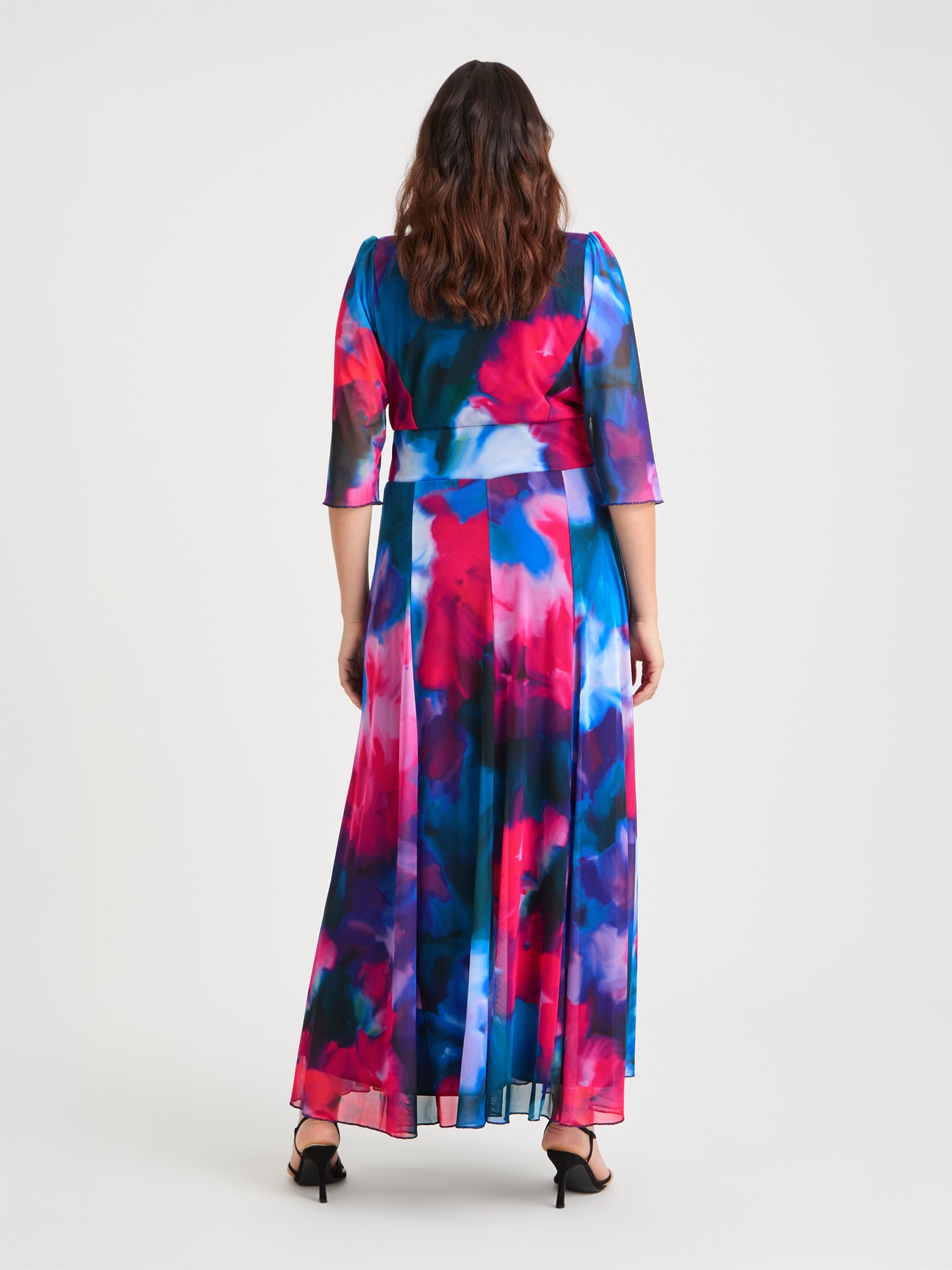 Verity Blue Pink Print Maxi Gown