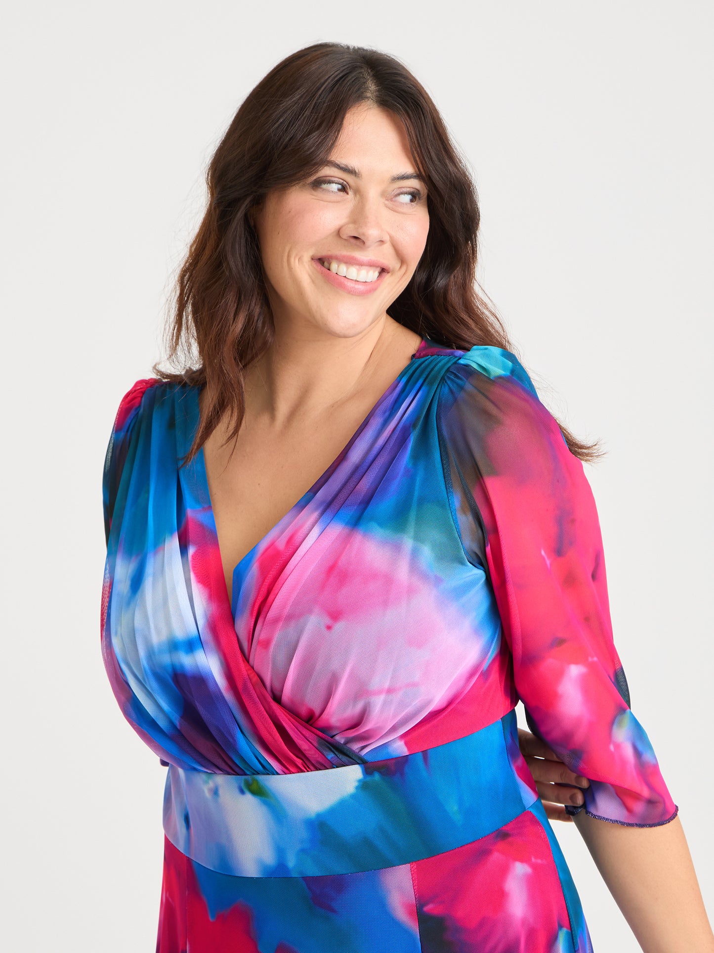 Verity Blue Pink Print Maxi Gown