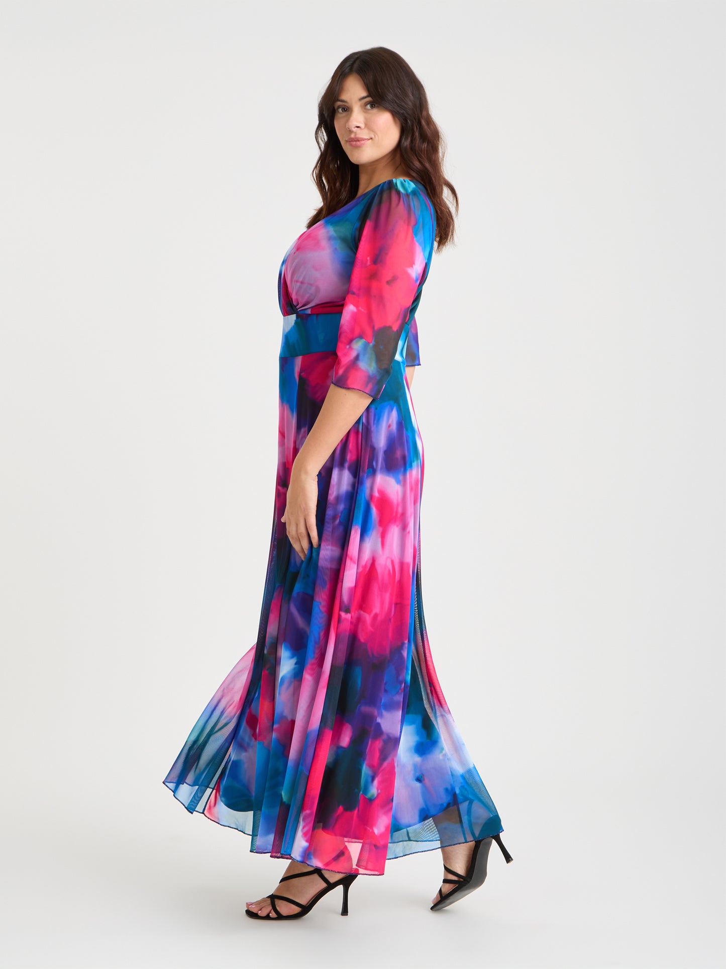 Verity Blue Pink Print Maxi Gown