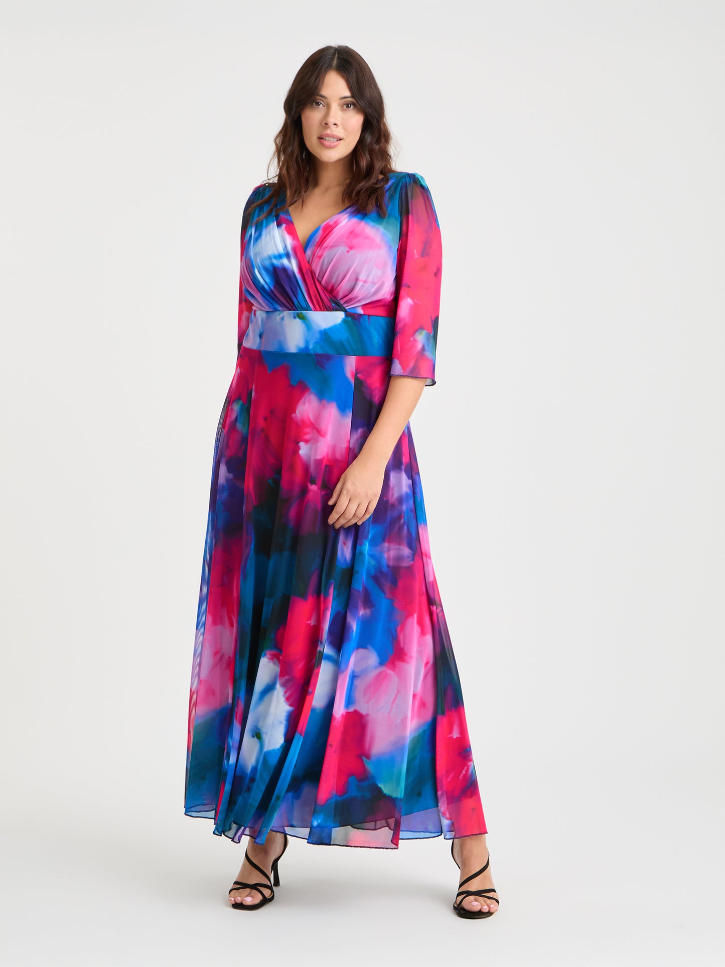 Verity Blue Pink Print Maxi Gown