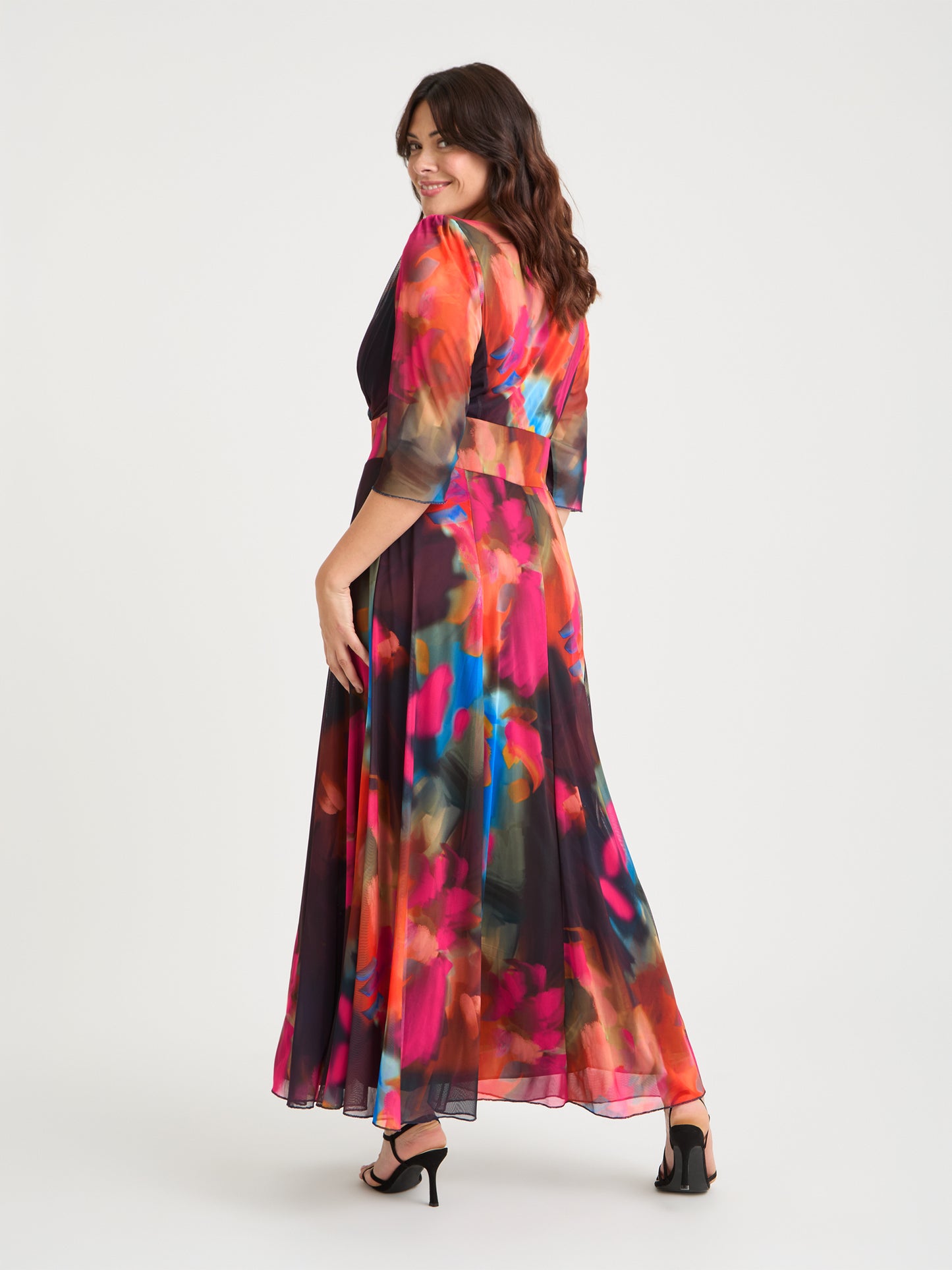 Verity Navy Orange Blue Print Maxi Gown