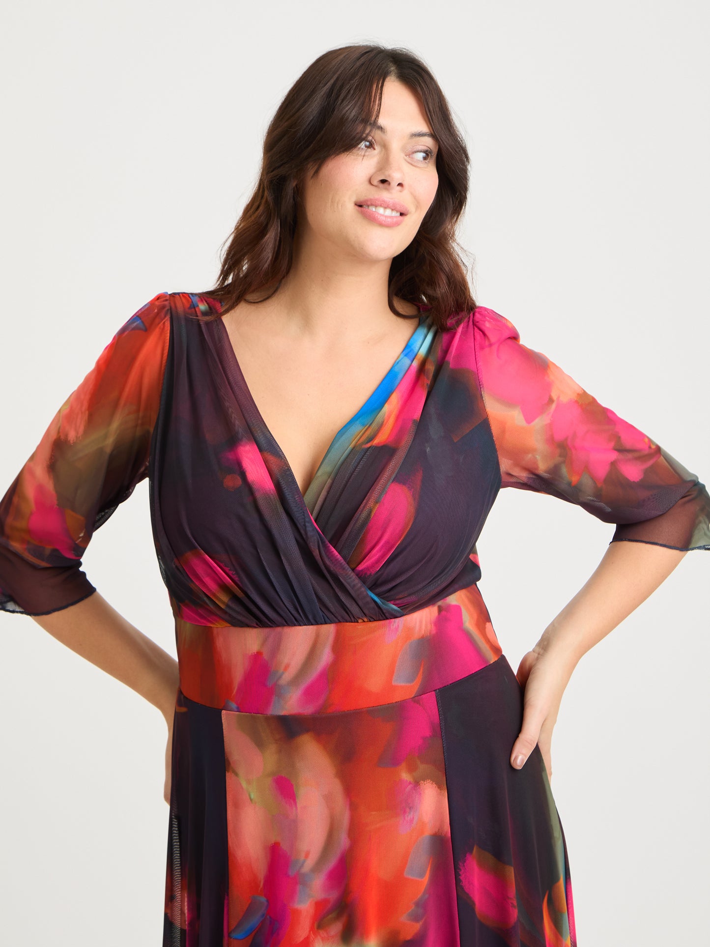 Verity Navy Orange Blue Print Maxi Gown