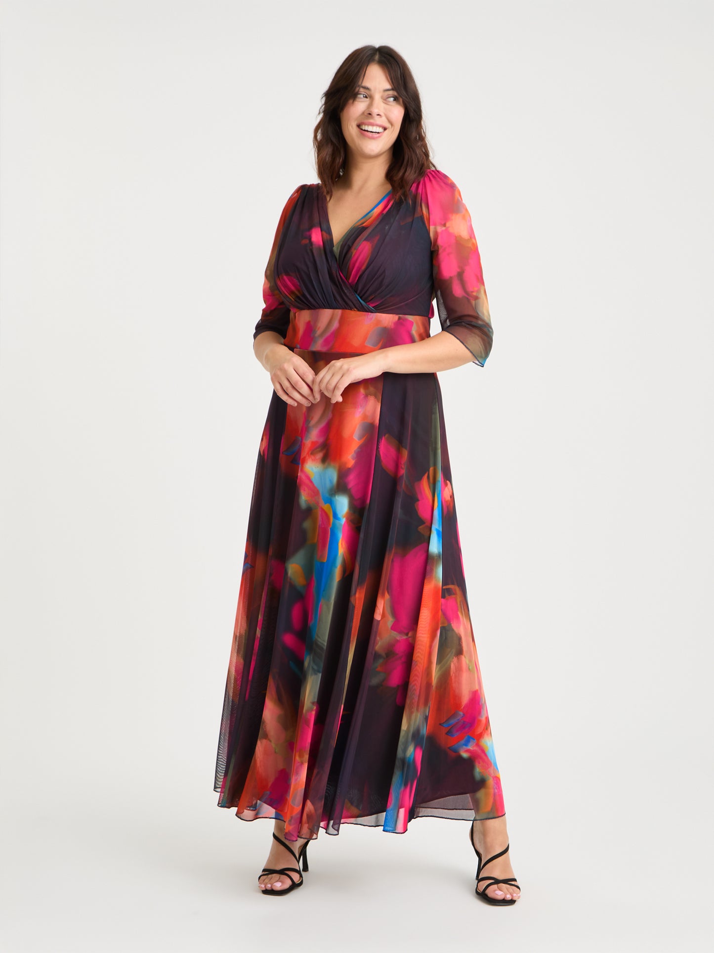 Verity Navy Orange Blue Print Maxi Gown