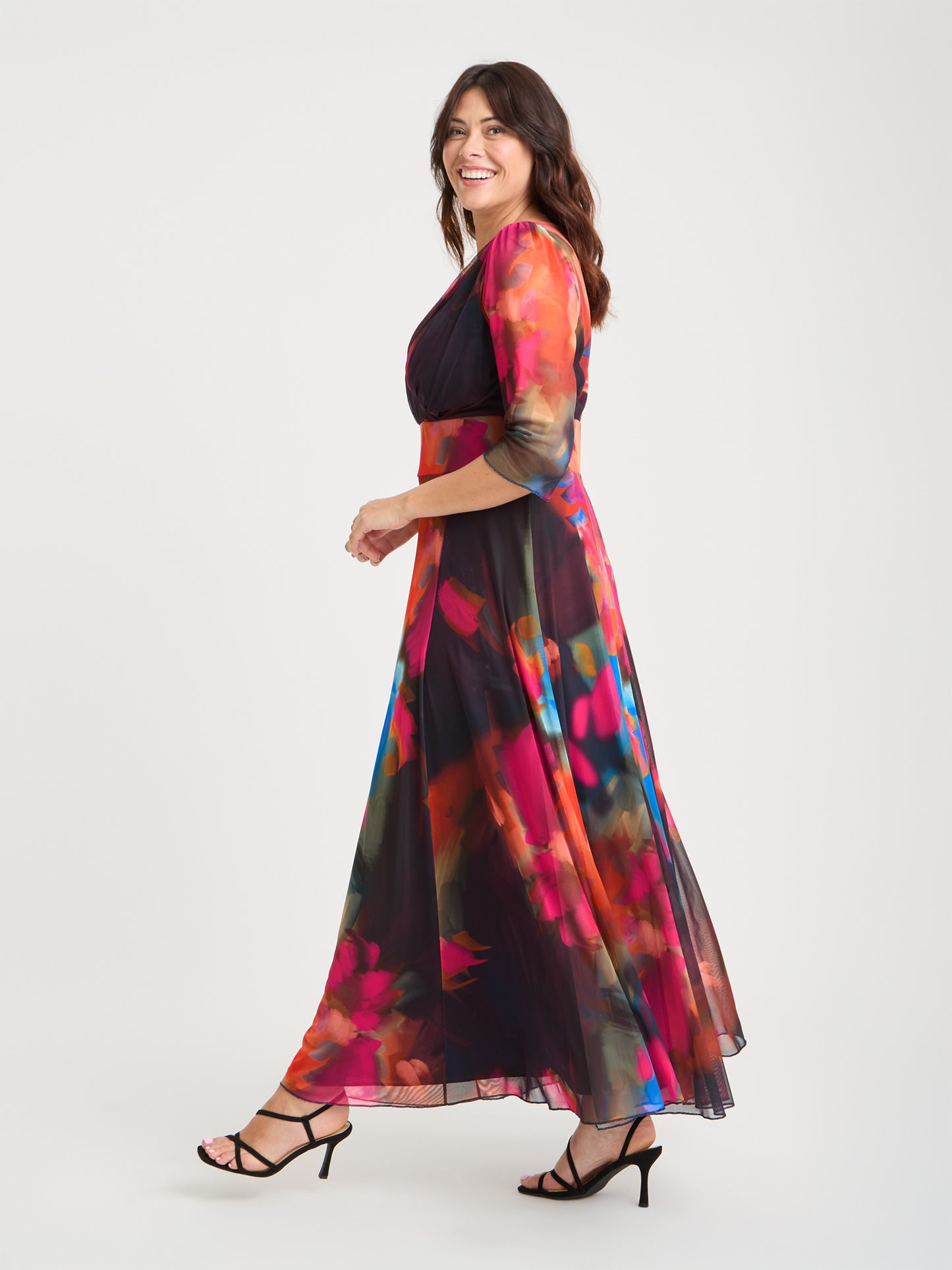 Verity Navy Orange Blue Print Maxi Gown