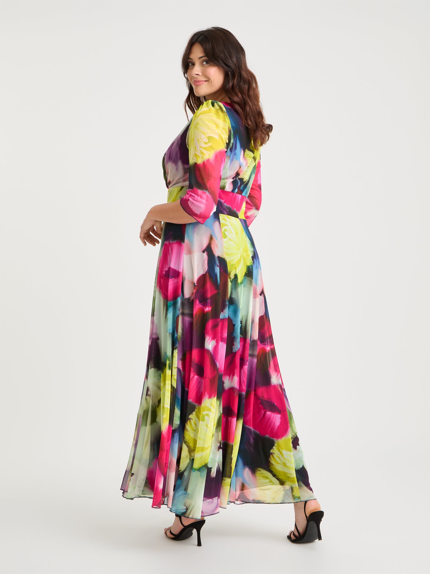 Verity Pink Yellow Multi Print Maxi Gown