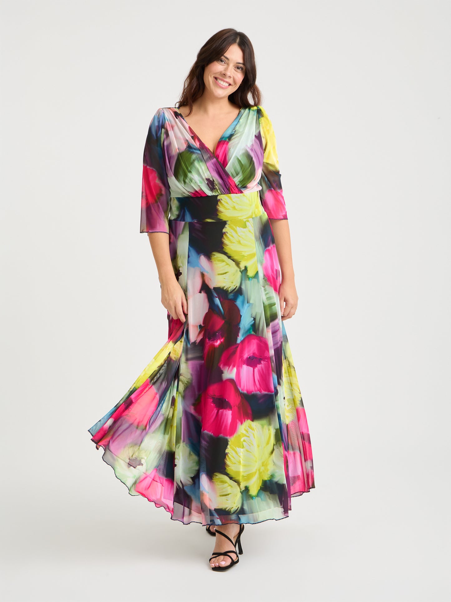 Verity Pink Yellow Multi Print Maxi Gown