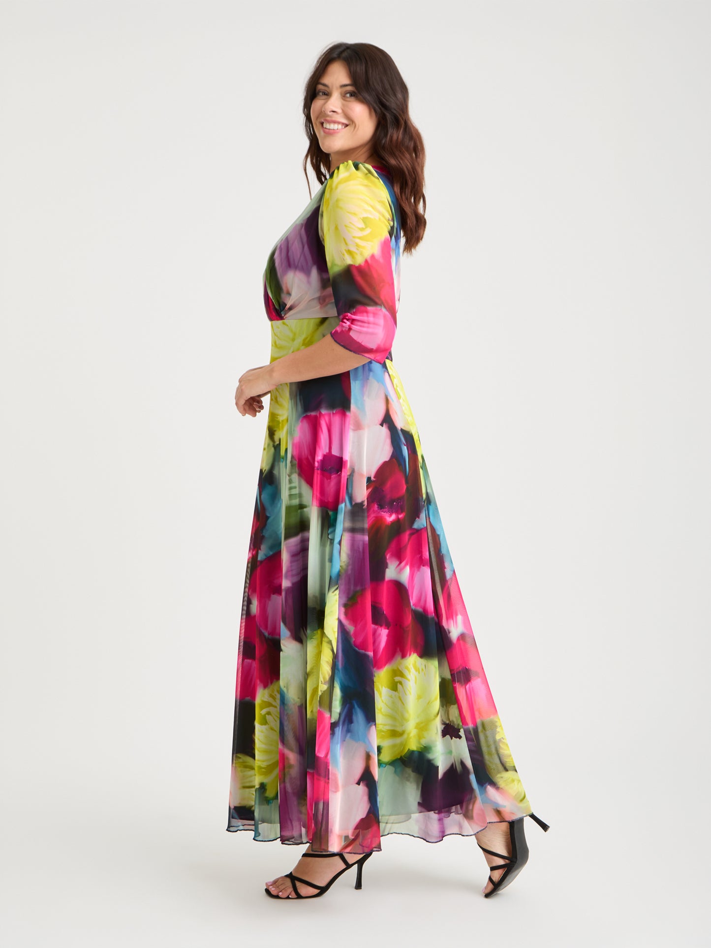 Verity Pink Yellow Multi Print Maxi Gown