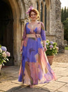 Verity Aqua Blue Peach Print Maxi Gown