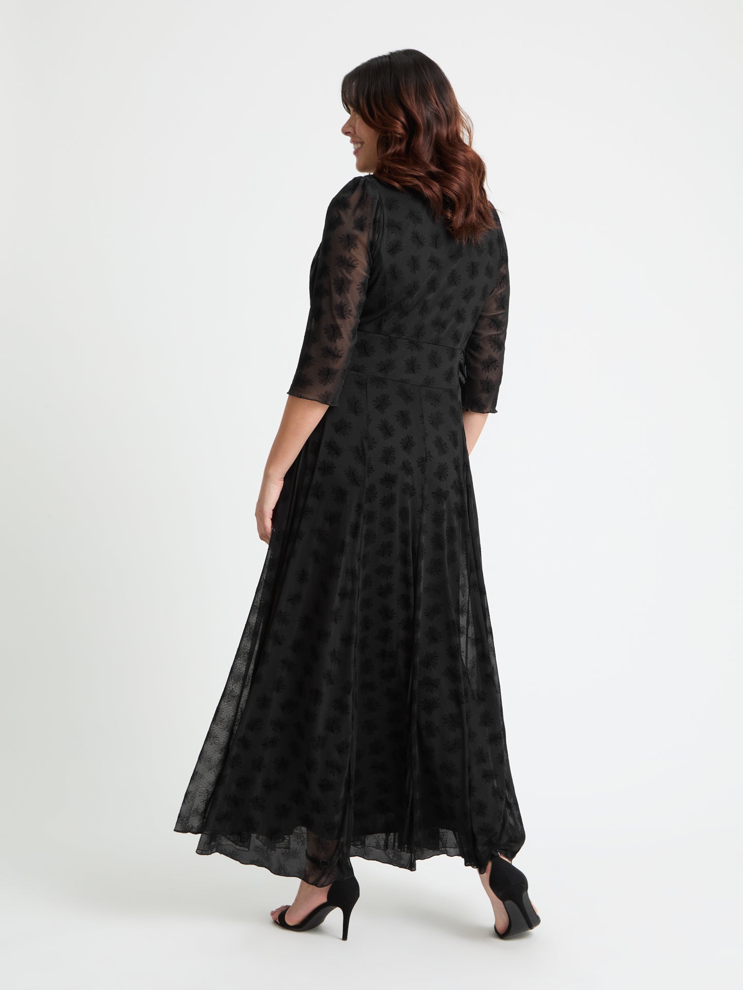 Verity Black Flower Velvet Flock Maxi Gown