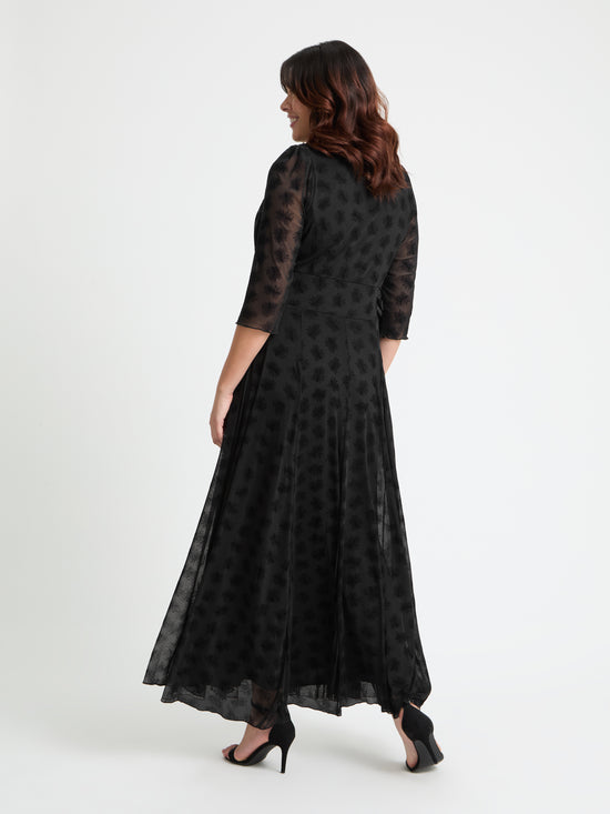 Verity Black Flower Velvet Flock Maxi Gown