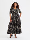 Verity Velvet Black Ivory Print Gown with Luxe Touch