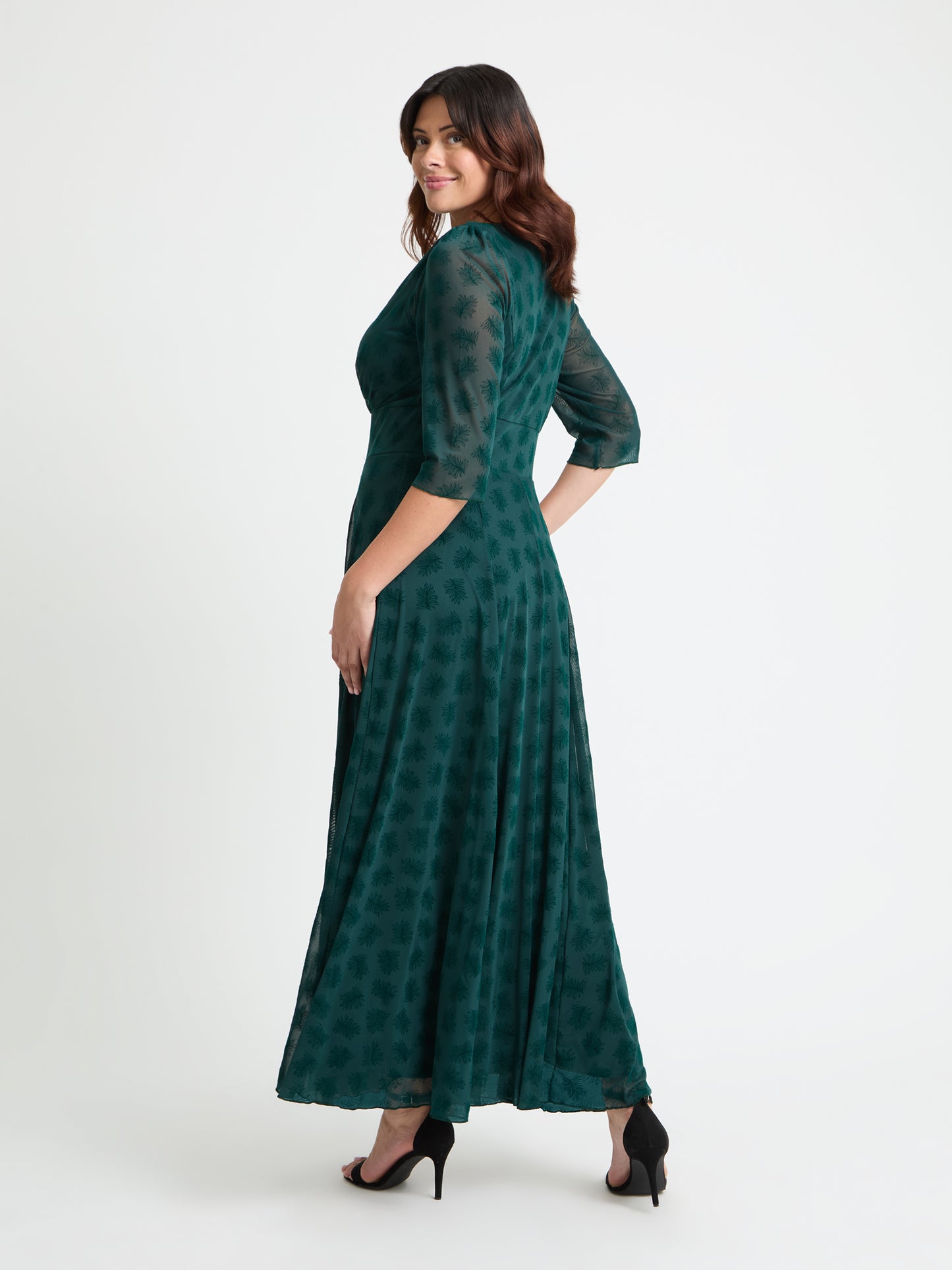 Verity Dark Green Flower Velvet Flock Maxi Gown