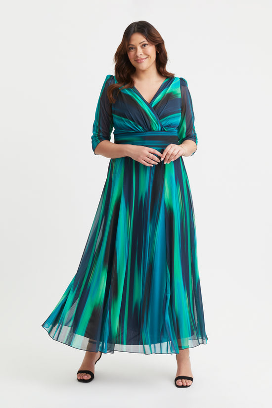 Verity Green Ikat Print Maxi Gown