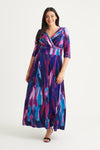 Verity Bold Indigo & Magenta Print Velvet Maxi Gown