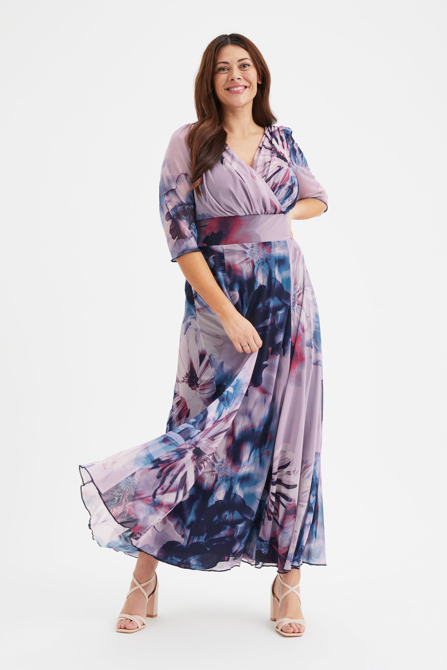 Verity Plus Size Maxi Gown in Elegant Indigo Rose Print