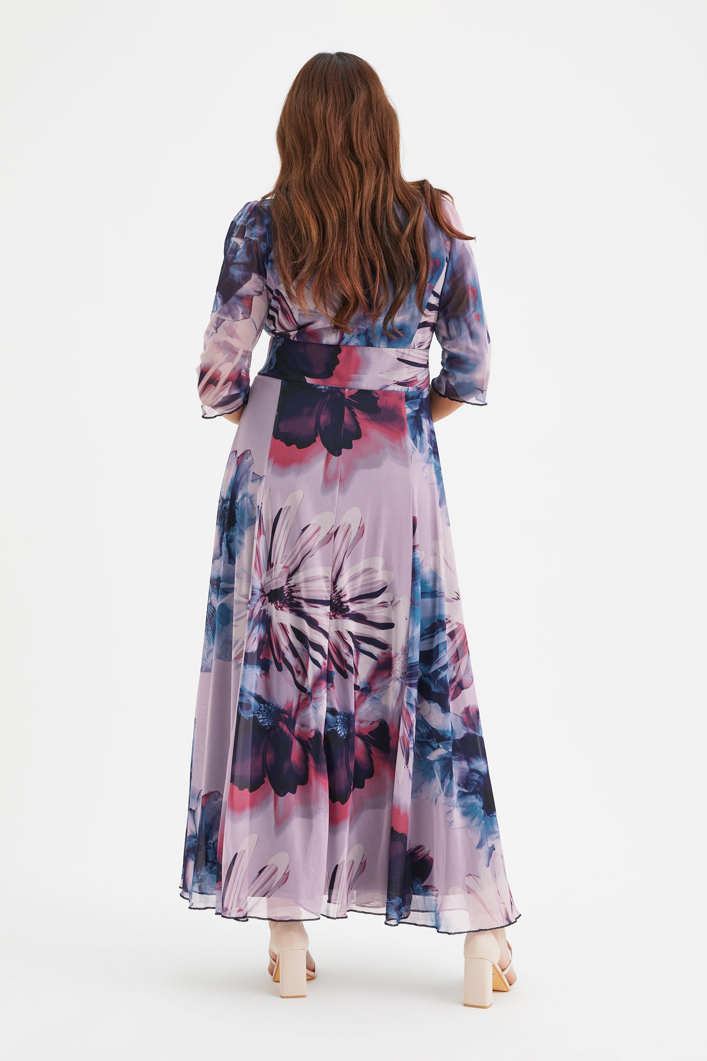 Verity Plus Size Maxi Gown in Elegant Indigo Rose Print