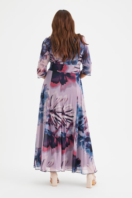 Verity Plus Size Maxi Gown in Elegant Indigo Rose Print