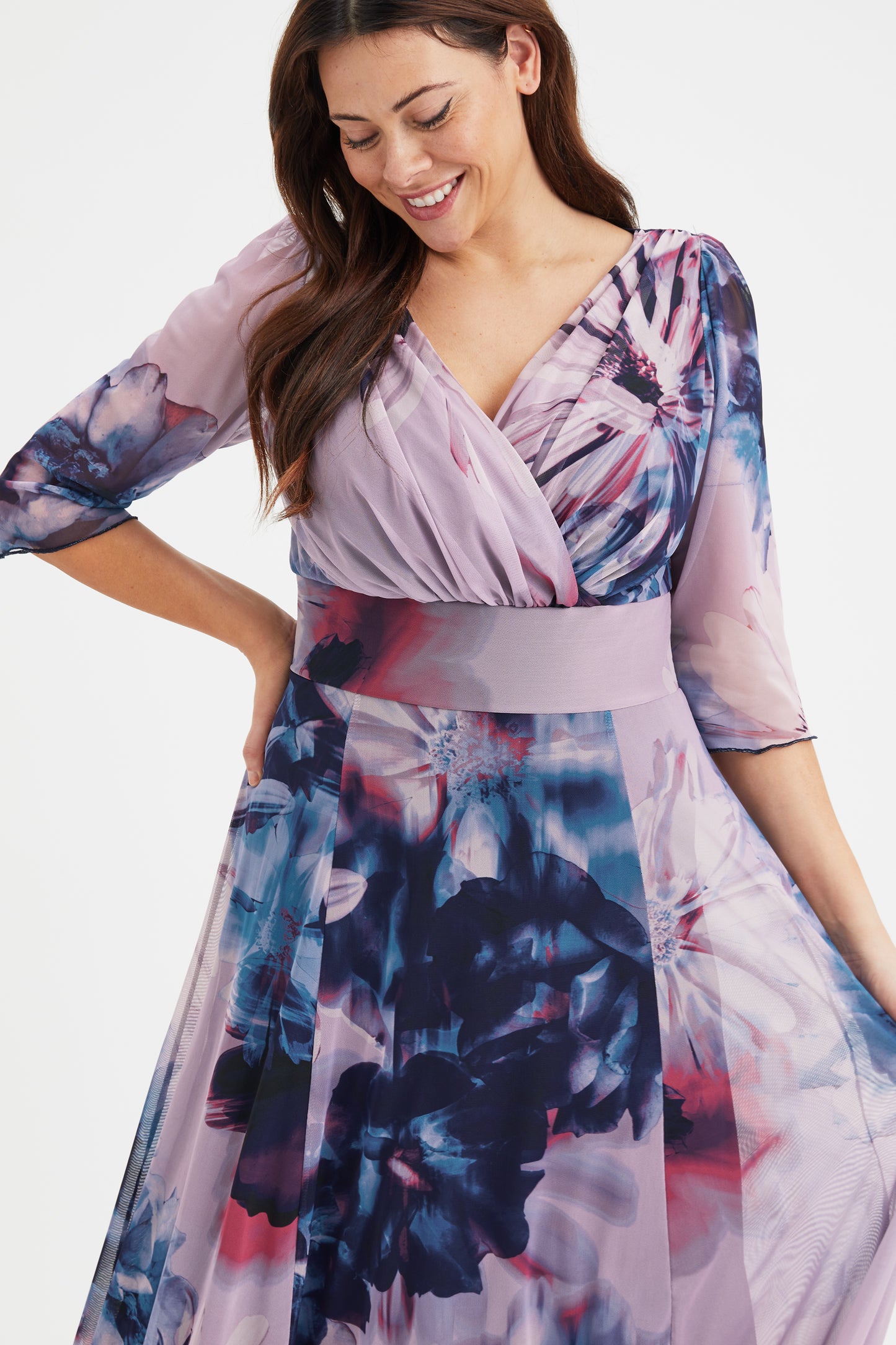 Verity Plus Size Maxi Gown in Elegant Indigo Rose Print