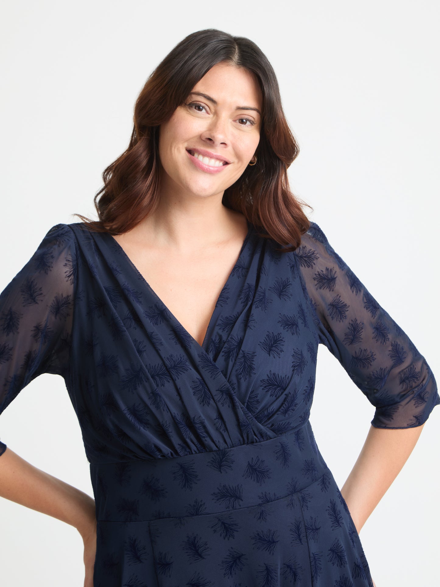 Verity Dark Navy Flower Velvet Flock Maxi Gown