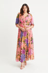 Elegant Verity Multi Print Maxi Gown in Peach Pastel