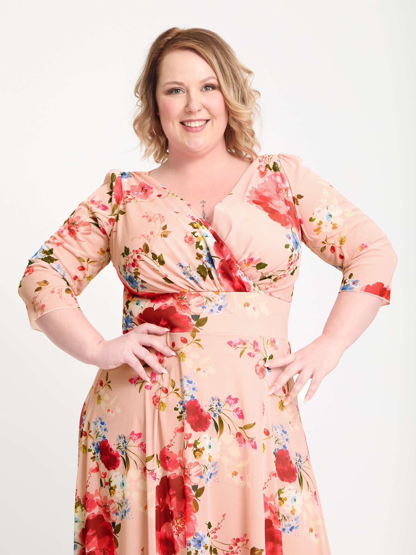 Verity Peach Pink Print Maxi Gown