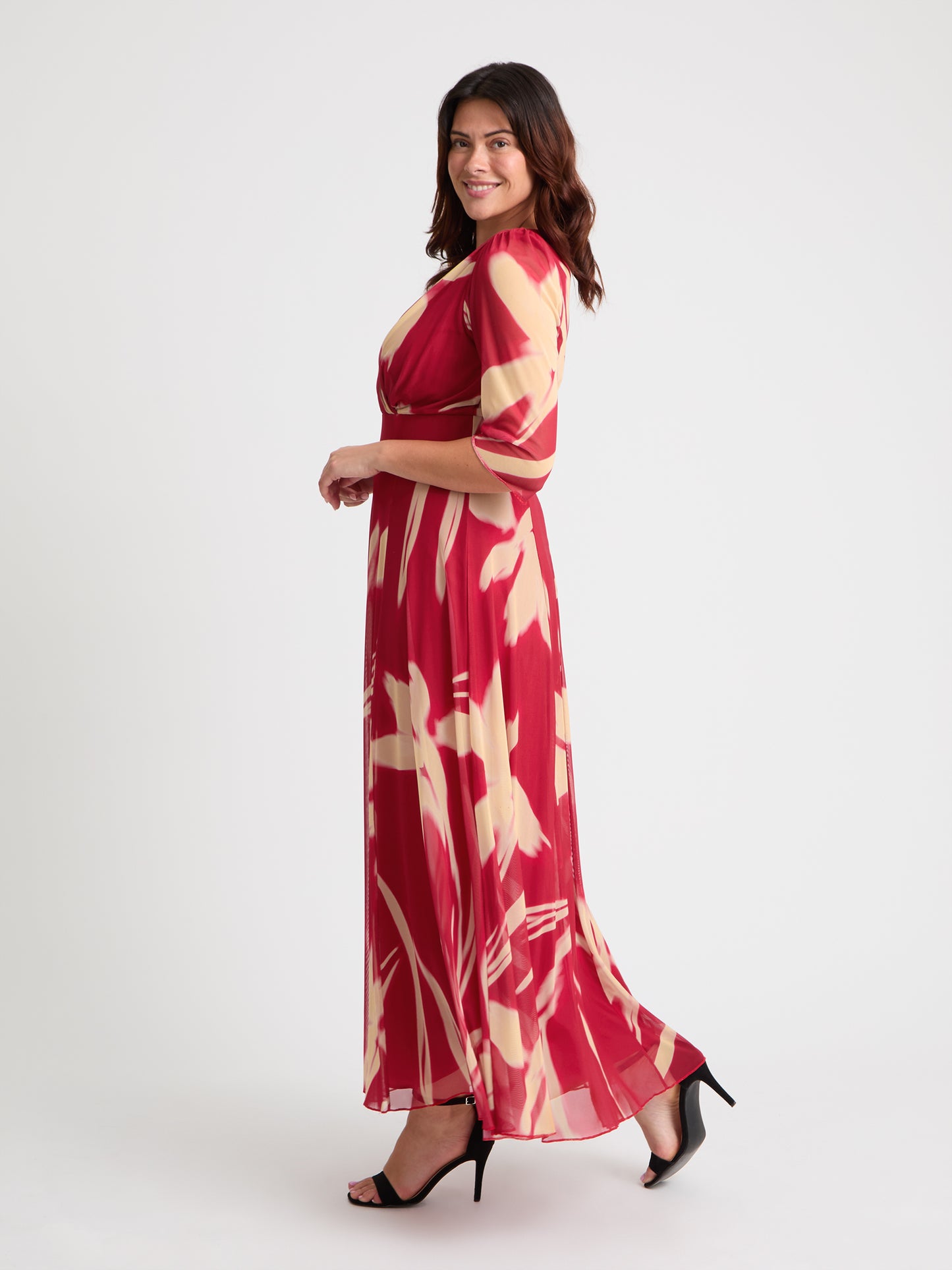 Verity Red Cream Print Maxi Gown