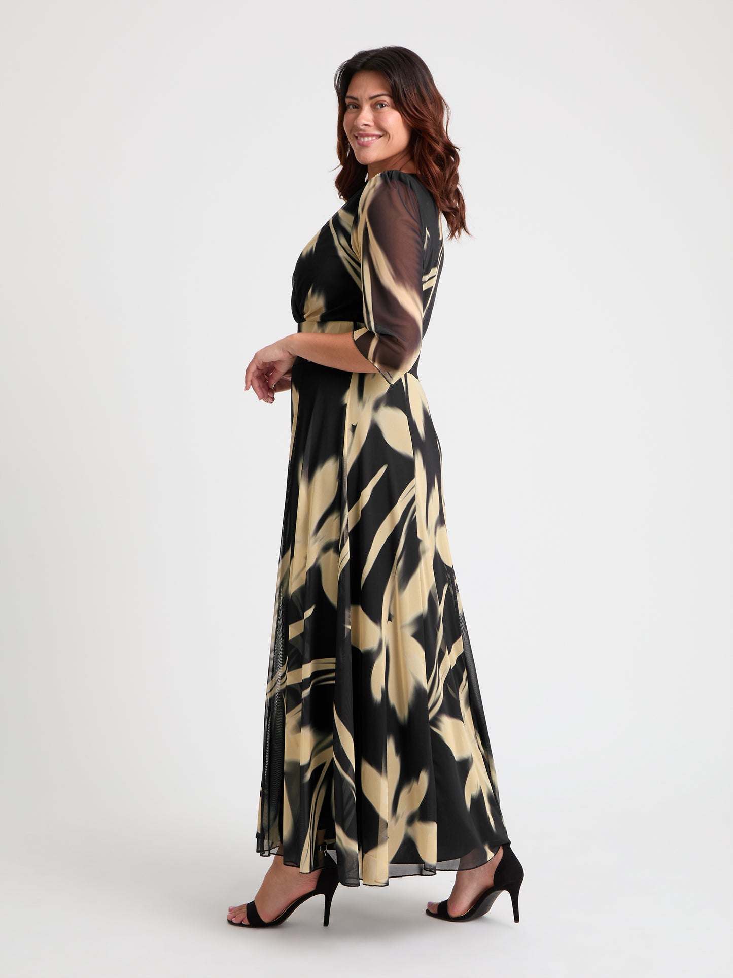 Verity Vintage Black Cream Print Maxi Gown 