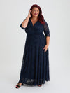 Petite Verity Midnight Velvet Floral Flock Maxi Gown