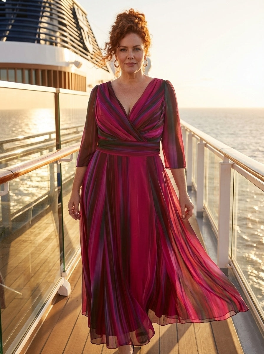 Verity Wine Ikat Print Maxi Gown