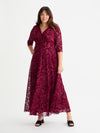 Verity Wine Velvet Flock Gown with Elegant Floor Length Fit