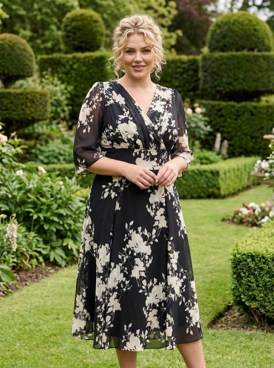 Helena Black Ivory Midi Dress