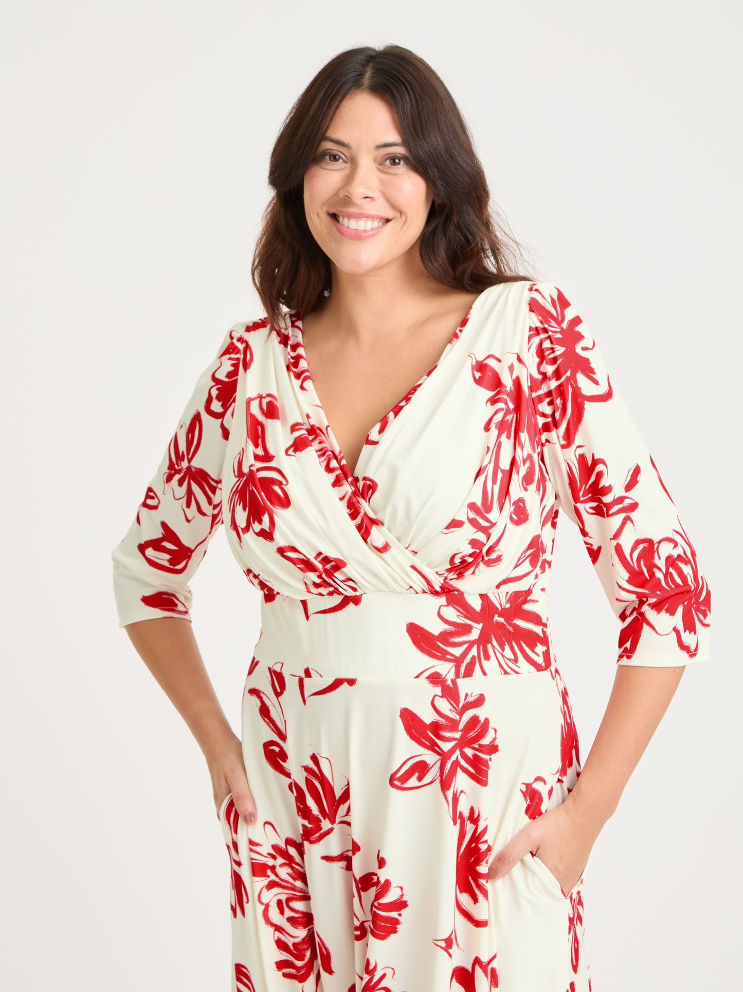 Helena Ivory Red Midi Dress