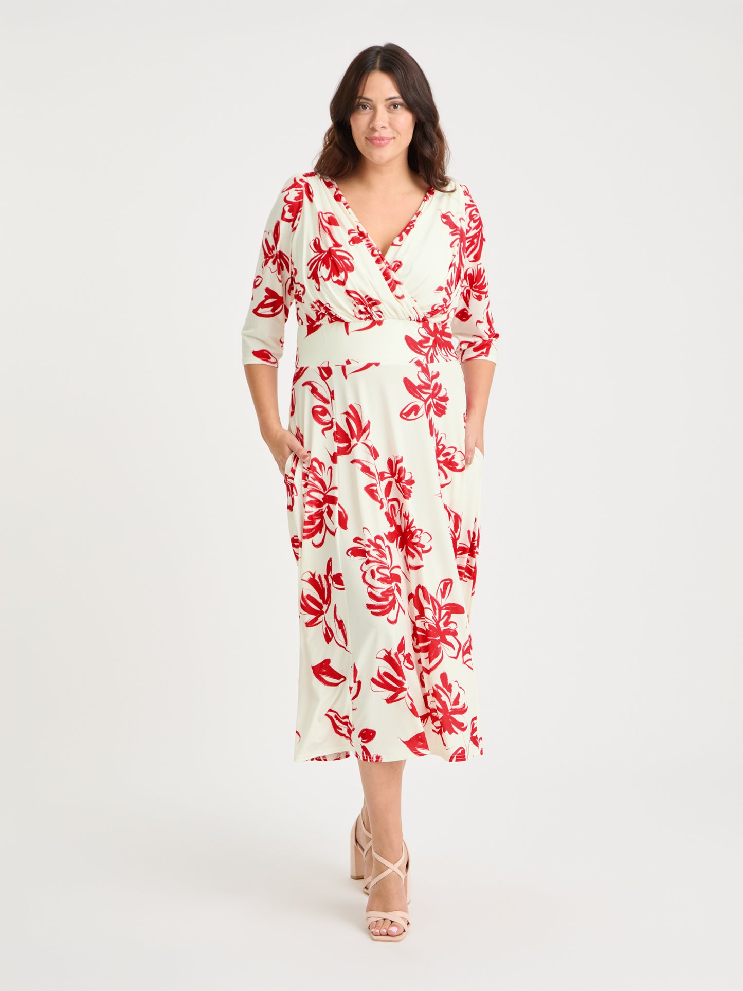 Helena Ivory Red Midi Dress
