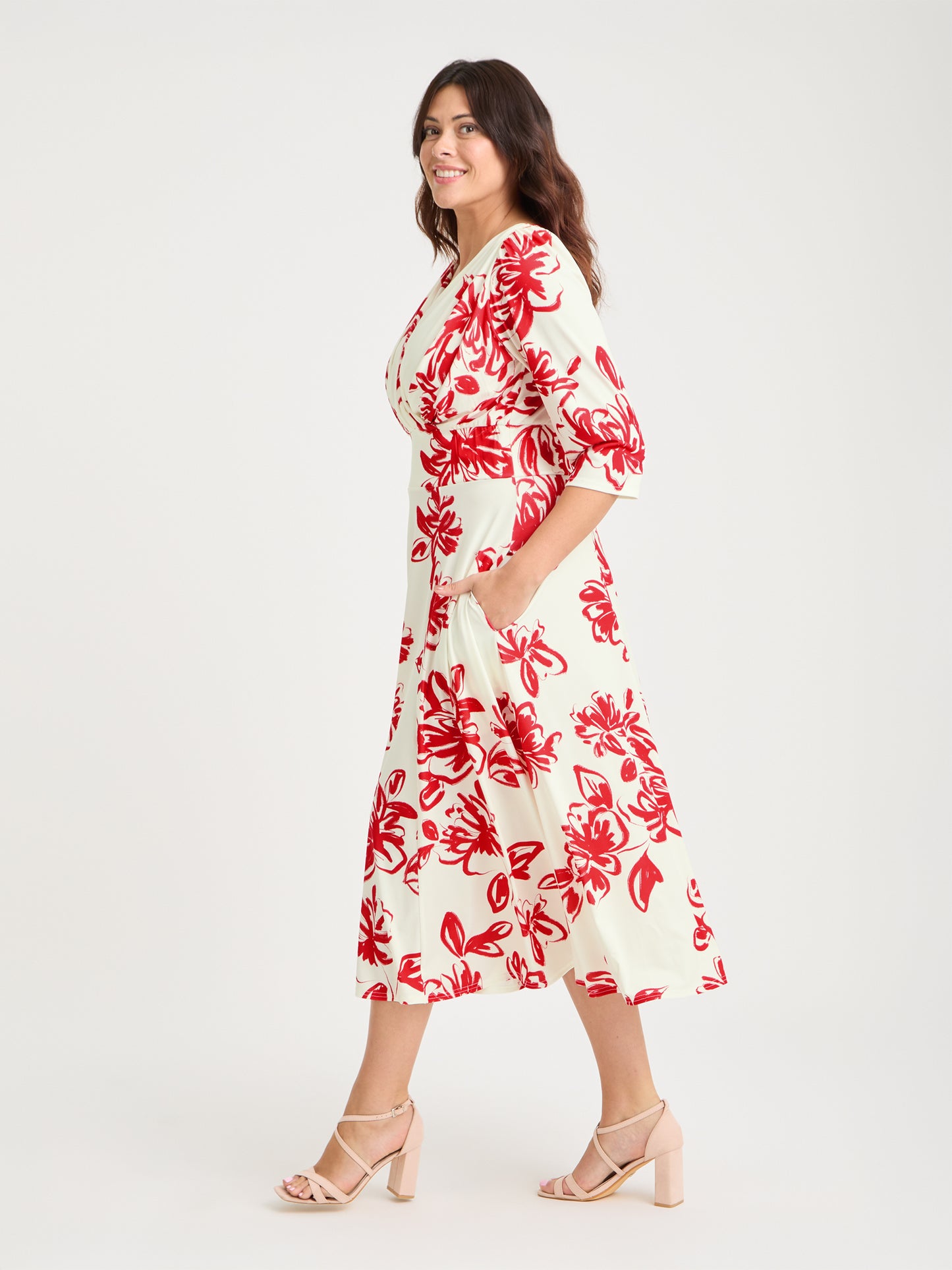 Helena Ivory Red Midi Dress