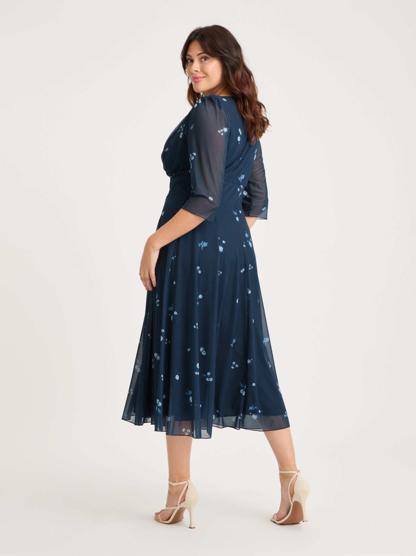 Helena Navy Ditsy Midi Dress