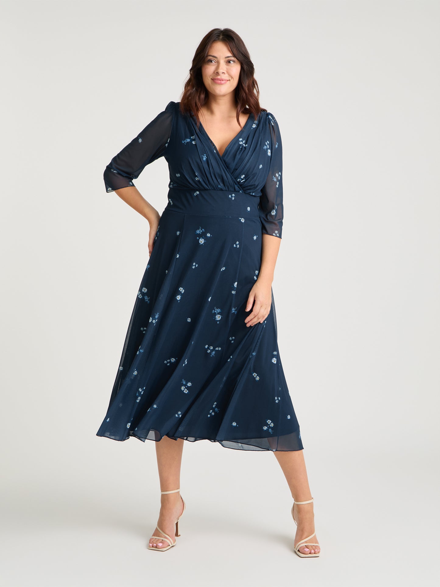 Helena Navy Ditsy Midi Dress