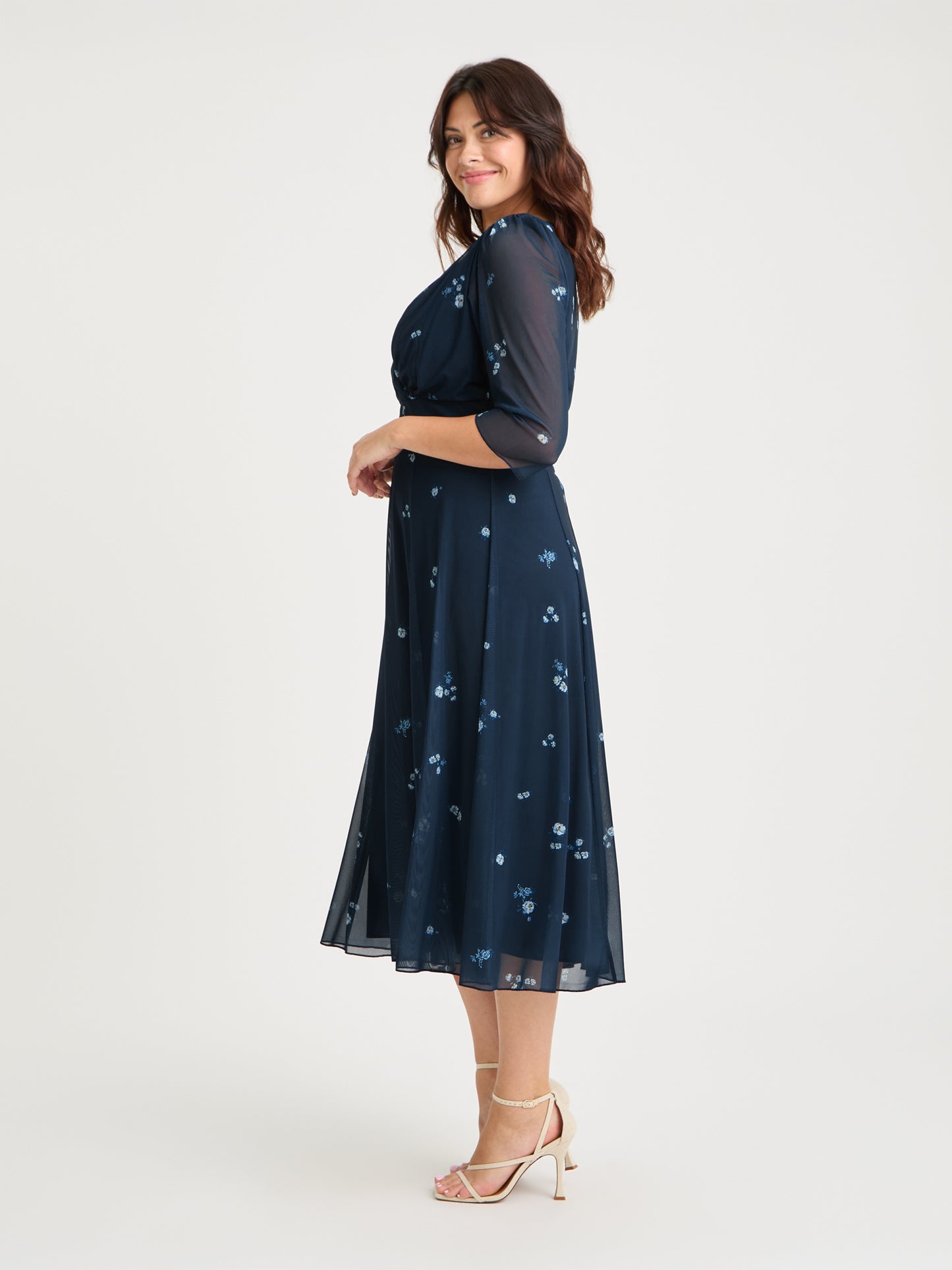 Helena Navy Ditsy Midi Dress
