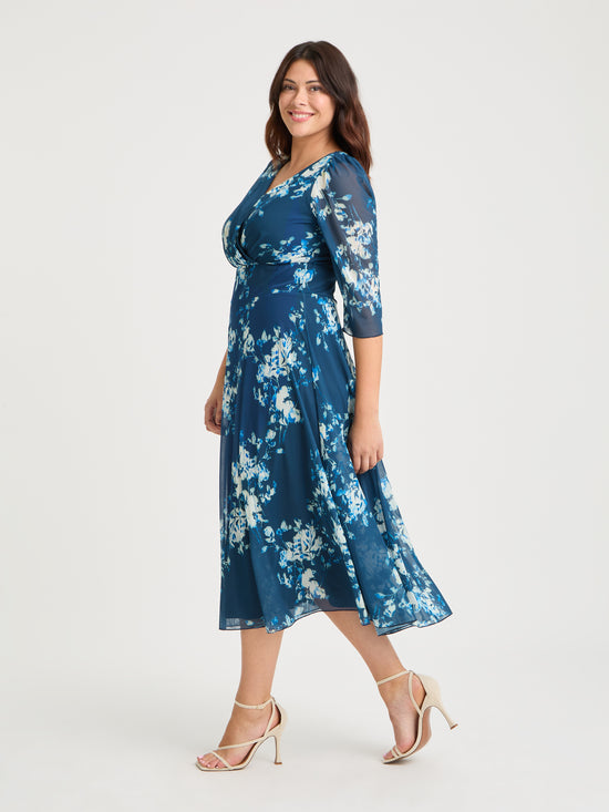 Helena Navy Ivory Midi Dress