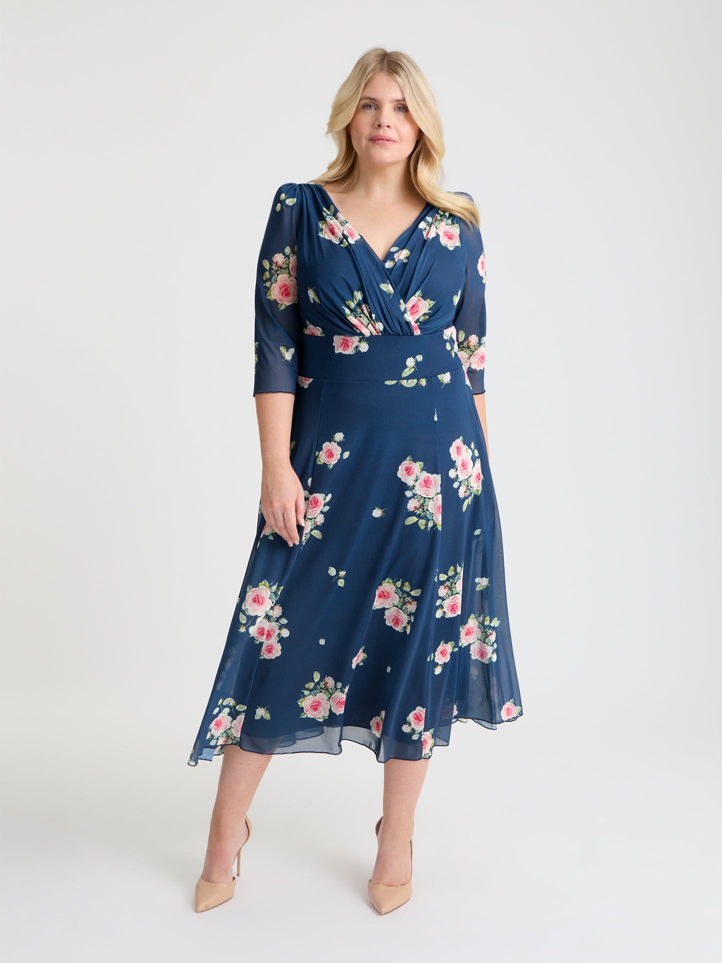 Helena Navy Rose Midi Dress