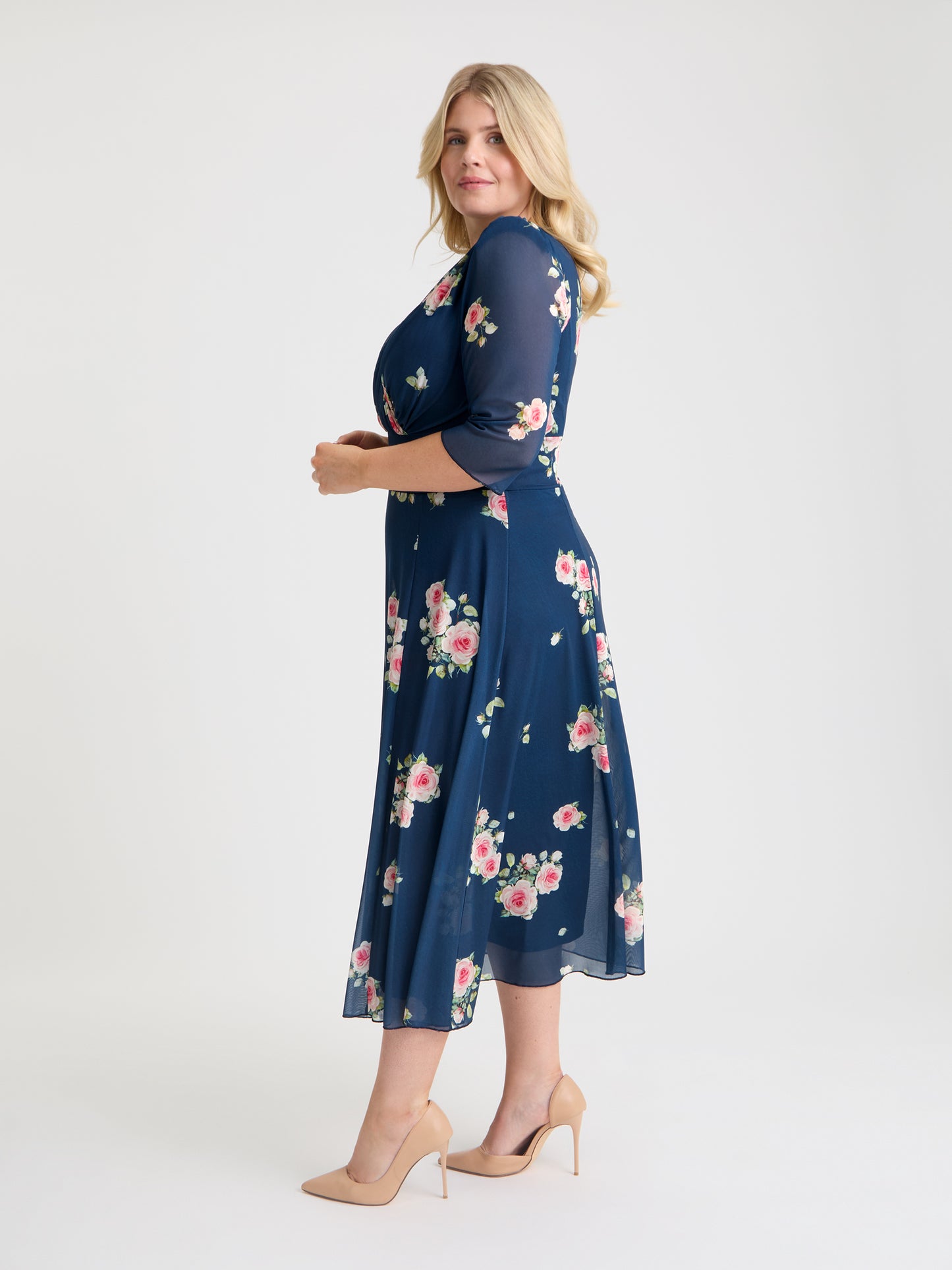 Helena Navy Rose Midi Dress