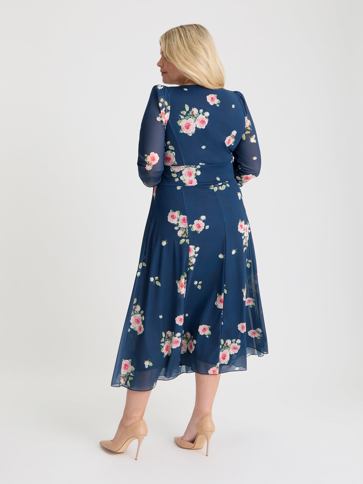 Helena Navy Rose Midi Dress