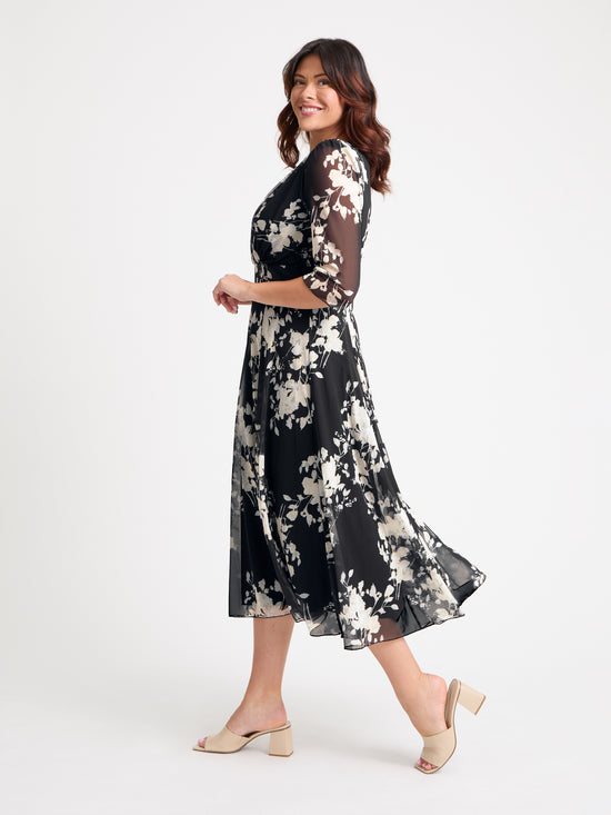 Helena Black Ivory Midi Dress