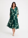 Petite Helena Green Ivory Midi Dress